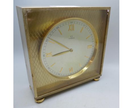 An Omega desk clock, anodised metal case, circa 1970's