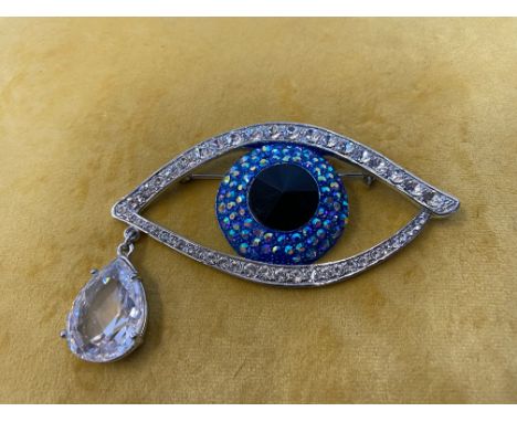 A Butler &amp; Wilson crystal eye brooch with Swarovski crystals and enamel coating, h 4.5cm, w 9.5cm brand new shop clearanc