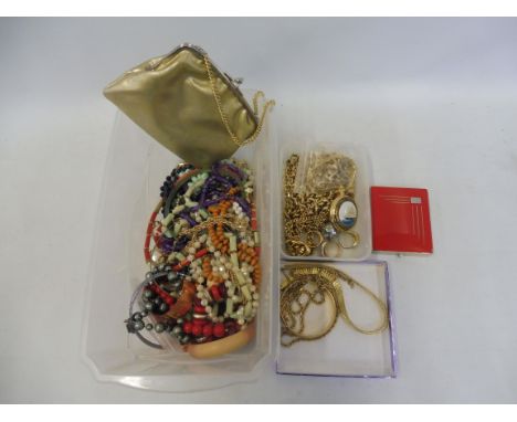 A quantity of assorted costume jewellery and an Art Deco compact etc. 