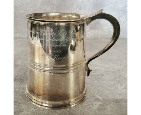 1953 Dunlop Masters Golf Tournament silver plated trophy tankard won by R W Horne (Reg Horne) and engraved Sunningdale Golf C