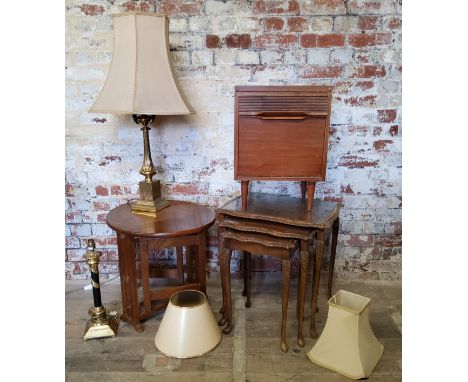 Furniture &amp; Lighting - a mid century teak cabinet made by White &amp; Newton, Portsmouth; a nest of three carved mahogany