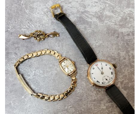 A 9ct gold Accurist lady's wristwatch, rolled gold bracelet, Swiss movement 12.58g gross; a mid size 9ct gold wristwatch, Swi