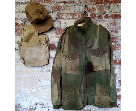 Militaria - a WWII first pattern Denison smock, hand painted camouflage, converted to full zip (periodically) for use of an o