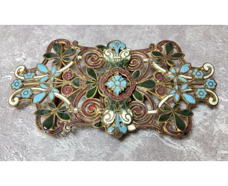 An ornate Chinese cloisonne enamel belt buckle 