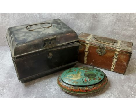 Advertisement - Tins - a Huntley &amp; Palmers novelty faux cloisonne enamel confectionery tin; a novelty tin in the form of 