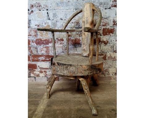 Garden Statutory - an unusual folk art child's chair constructed out of a silver birch tree trunk segment, root wood legs, st