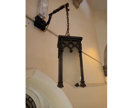 A 1920s metal and glass gothic style hanging wall light