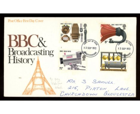 1972 BBC Post Office FDC, the 9p value with much smaller silver Queen's Head. Handwritten address, fine.