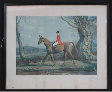 SIR ALFRED JAMES MUNNINGS, (BRITISH, 1878-1959), 'HRH THE PRINCE OF WALES ON FOREST WITCH', coloured print signed in pencil b