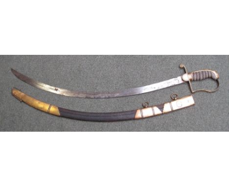 EARLY 19TH CENTURY BRITISH NAVAL OFFICER'S SABRE, having gilded hilt with wire bound shark skin grip, single edged blade, in 