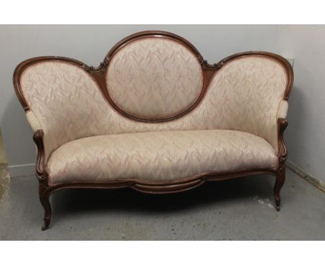 VICTORIAN MAHOGANY SHOW FRAME, UPHOLSTERED SOFA, the moulded frame with berry decoration, stuff over serpentine seat, standin