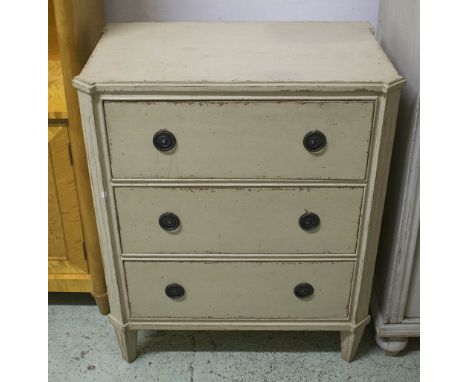 BEDSIDE CHESTS, a pair, from Chelsea Textiles, painted with three drawers and fluted canted corners, 66cm x 40cm D x 81cm H. 