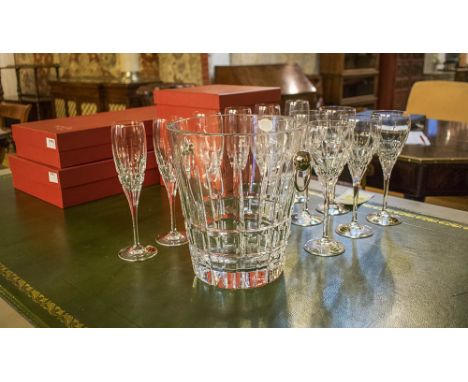 SUITE OF GLASSES, cut glass Cristallerie Lorraine Taillé Main Veritable Cristal including six Champagne, six wine, matching C