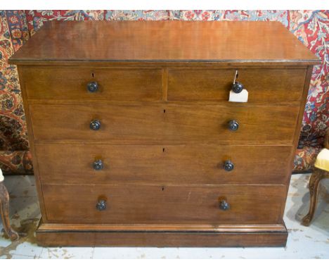 GILLOWS CHEST, late 19th century English walnut and ebonised strung with two short above three long drawers with solid ebony 