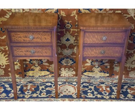 BEDSIDE TABLES, a pair, Georgian style mahogany and line inlaid with two drawers, each 69cm H x 40cm W x 36cm D. (2)