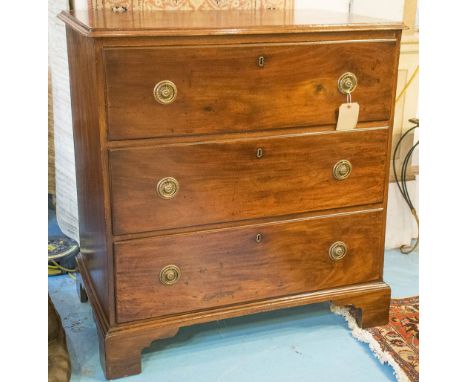 CHEST, George III mahogany of three drawers, 101cm H x 97cm w x 63cm D.