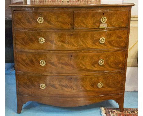BOWFRONT CHEST, 19th century flame mahogany with two short and three long drawers, 108cm x 56cm x 104cm H.