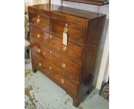 HALL CHEST, Regency mahogany of adapted shallow proportions with two short and three long drawers, 108cm H x 100cm x 33cm D.
