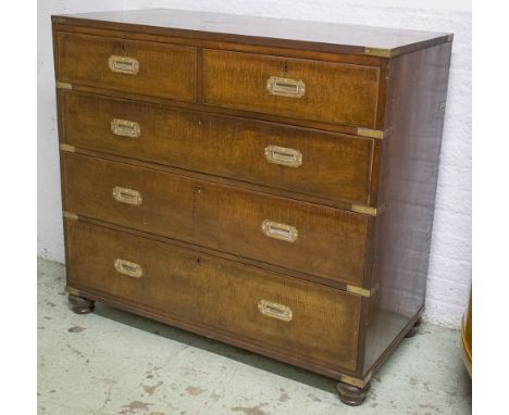 CAMPAIGN CHEST, 19th century mahogany and brass bound of two short and three long drawers, 99cm H x 107cm x 54cm D.