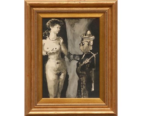 PABLO PICASSO 'The model and the painter', lithograph with heliogravure, 1954, printed by Mourlot Freres, dated in the plate,