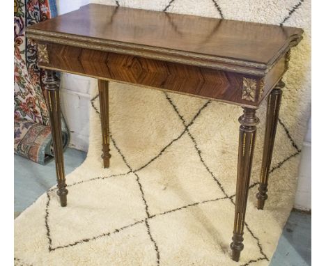 CARD TABLE, Napoleon III rosewood and gilt metal mounted with quarter veneered and green baize lined foldover top, 79cm H x 9