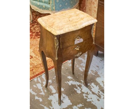 BEDSIDE CHESTS, a pair, Louis XV design kingwoood, marquetry and gilt metal mounted each with two drawers, 36cm x 28cm x 68cm