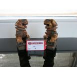 Pair of Wooden Chinese Ornamental Lions in Carved Wooden Box. "Chinese Good Luck Gift"