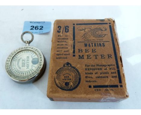 A Watkins 'Bee Meter' photographic light meter in original box