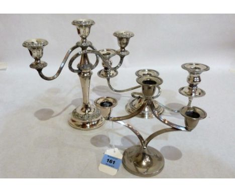 Three plated three light candelabra