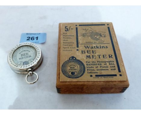 A Watkins 'Bee Meter' photographic light meter in original box