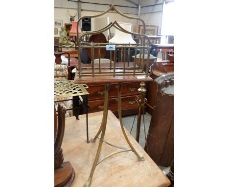 A late 19th century gilt brass revolving sheet music stand on tripod support. 33' high