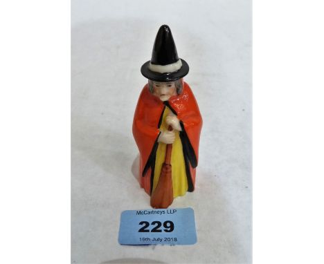 A Royal Worcester candle snuffer, a witch with broomstick. 1922