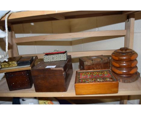 Mixed Lot: Halma chess set, various wooden boxes, turned wooden tobacco jar etc