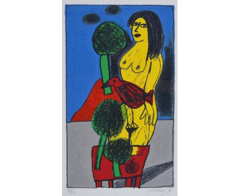 CORNEILLE (C. VAN BEVERLOO) (1922-2010), sig. l.r. and dat. '97, Naked lady with bird, lithograph 45/150, 58 x 36 cm.CORNEILL