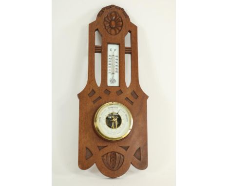 Mahogany Art Deco barometer and snake house thermometer, L. Kern  &amp; Zn Amsterdam, ca. 1920, h. 54 cm.Mahonie Art Deco bar