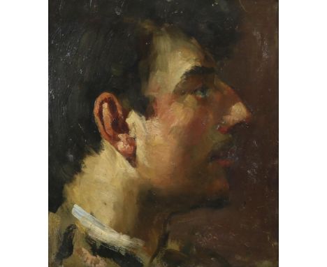 Unknown, "Self portrait G.H. Breitner", unclearly signed r.o.,  oil on board and at brass self portrait G.H. Breitner, 27,5 x
