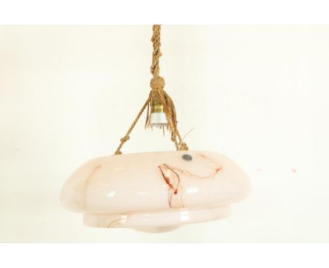 Art Deco pendant lamp with white colored opaline glass shade and  orginal brass and porcelain suspension, ca. 1920 dia. 35 cm