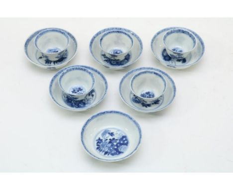 Porcelain 5 miniature cups and 6 miniature saucers very fine  painted with flowers and leaves, China 18th. Century, Kangxi  m