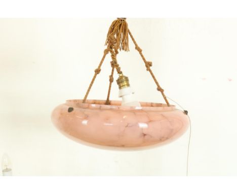 Art Deco pendant light with pink opaline marbled glass  shade, with orginal suspension, ca. 1920, dia. 40 cmArt Deco hanglamp