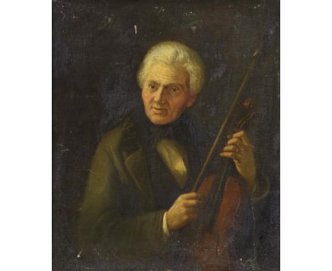 Unknown, Portrait man with violin, 18th. Century, canvas, 55 x 47  cm., condition: moderateOnbekend, Portret man met viool, 1
