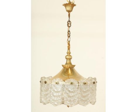 Retro copper hanging lampRetro koperen hanglamp met glazen bloempanelen.