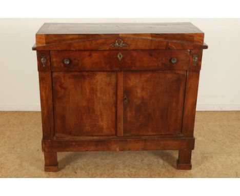 Mahonie Empire commode met 1 drawer and 2 doors, France 19th  century, h. 90, w. 100, d. 42 cm.Mahonie Empire penantkastje me