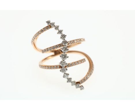 Rose golden ring with brilliants ca. 0.90ct. 750/000Rose gouden ring bezet met diamant briljantslijpsel ca. 0.90ct.,  geh.750