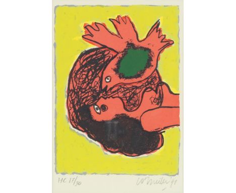 CORNEILLE (C. VAN BEVERLO)(1922-2010) signed and dated 1991 Lady with bird, lithograph 27 x 19 cm. HC 17/30.CORNEILLE (C. VAN