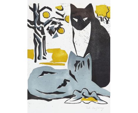 ZUFFEREY CHRISTIANE (1920-2011), sign. l.r. Two cats, lithograph, 36 x 30 cm.ZUFFEREY CHRISTIANE (1920-2011), gesign. r.o.  T
