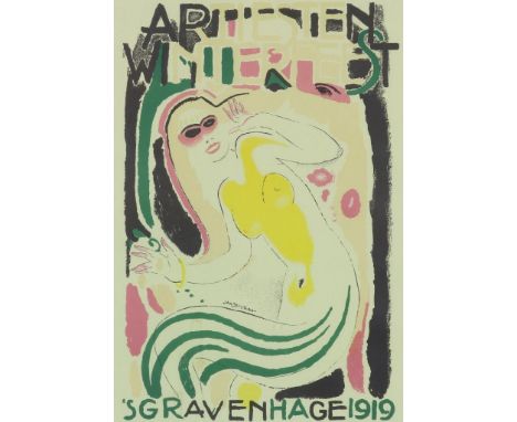 Poster "Artiesten Winterfeest", The Hague 1919, designer; Jan  Sluijters, lithograph, 71 x 50 cm.Affiche, Artiesten Winterfee