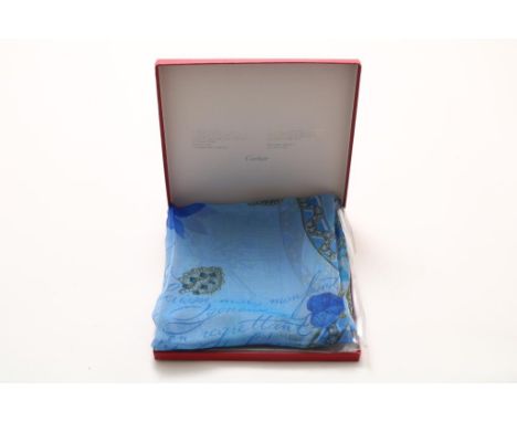 CARTIER, silk scarf with certificate in original boxCARTIER, zijden sjaal, met certificaat in originele doos.