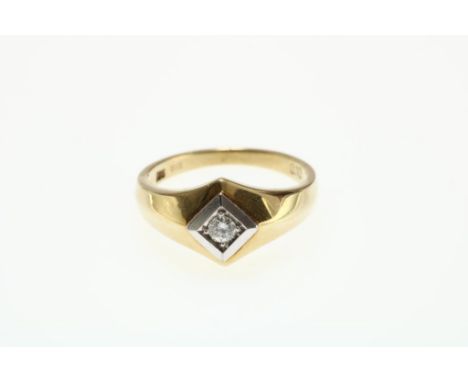 Bicolor golden ring mounted diamond 0.11 ct. 585/000 size 17.2Bicolor gouden solitairring bezet met diamant 0.11 ct., br.gew.