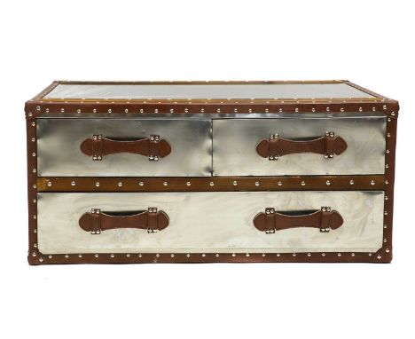 An Eichholtz Aviation trunk  leather bound, the two drawers with leather handles, 96cm wide61cm deep43cm highCondition Report