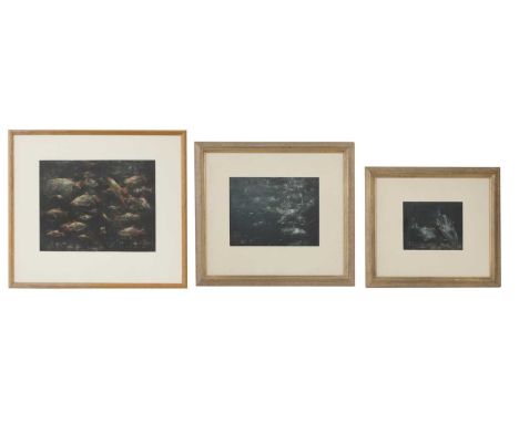 ▴ Carl Ellis (b.1964)  Carp feeding; Brown trout; Carp  each indistinctly signed and dated '02', pastel 27.5 x 34.5cm and sma